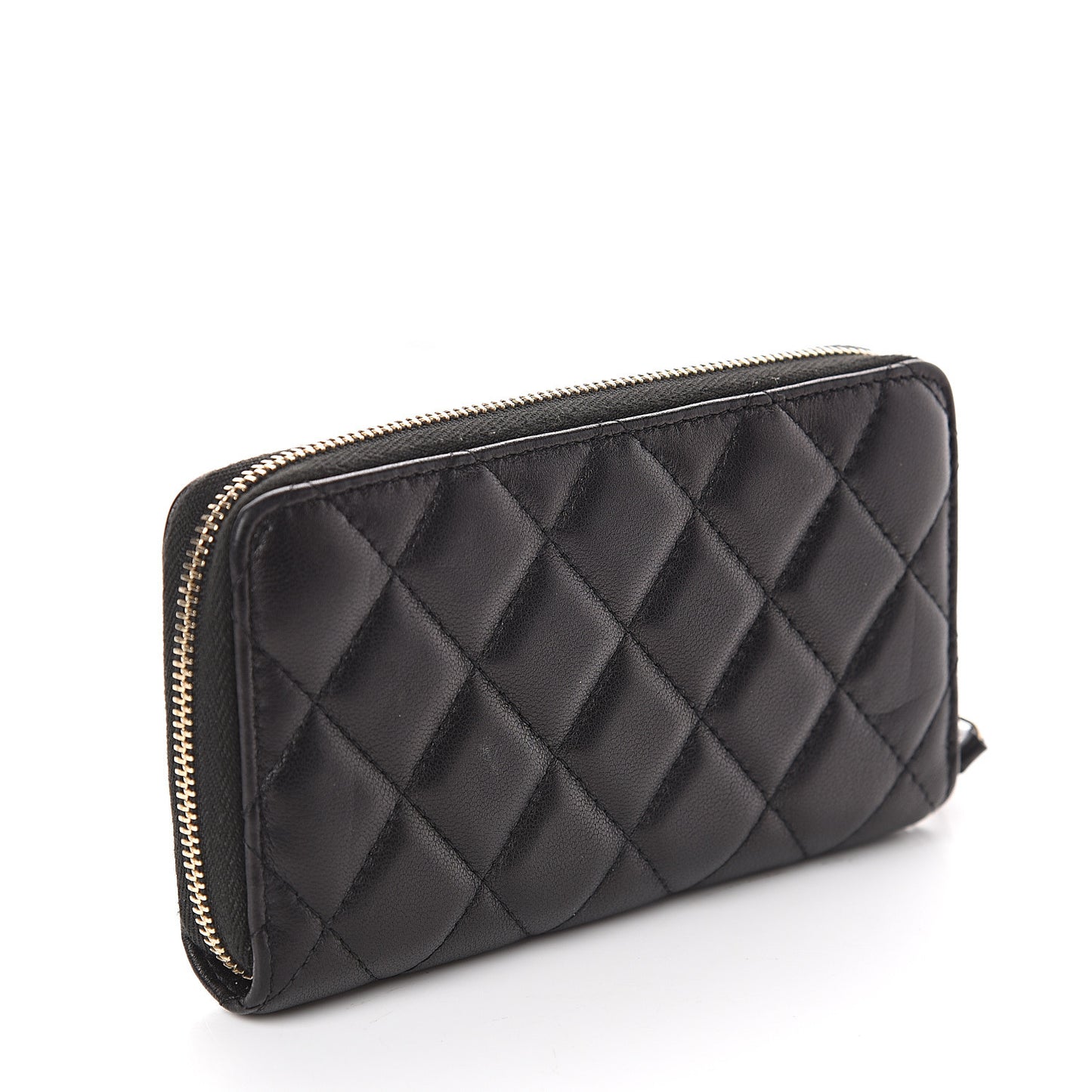 Lambskin Quilted Small Zip Around Wallet Black