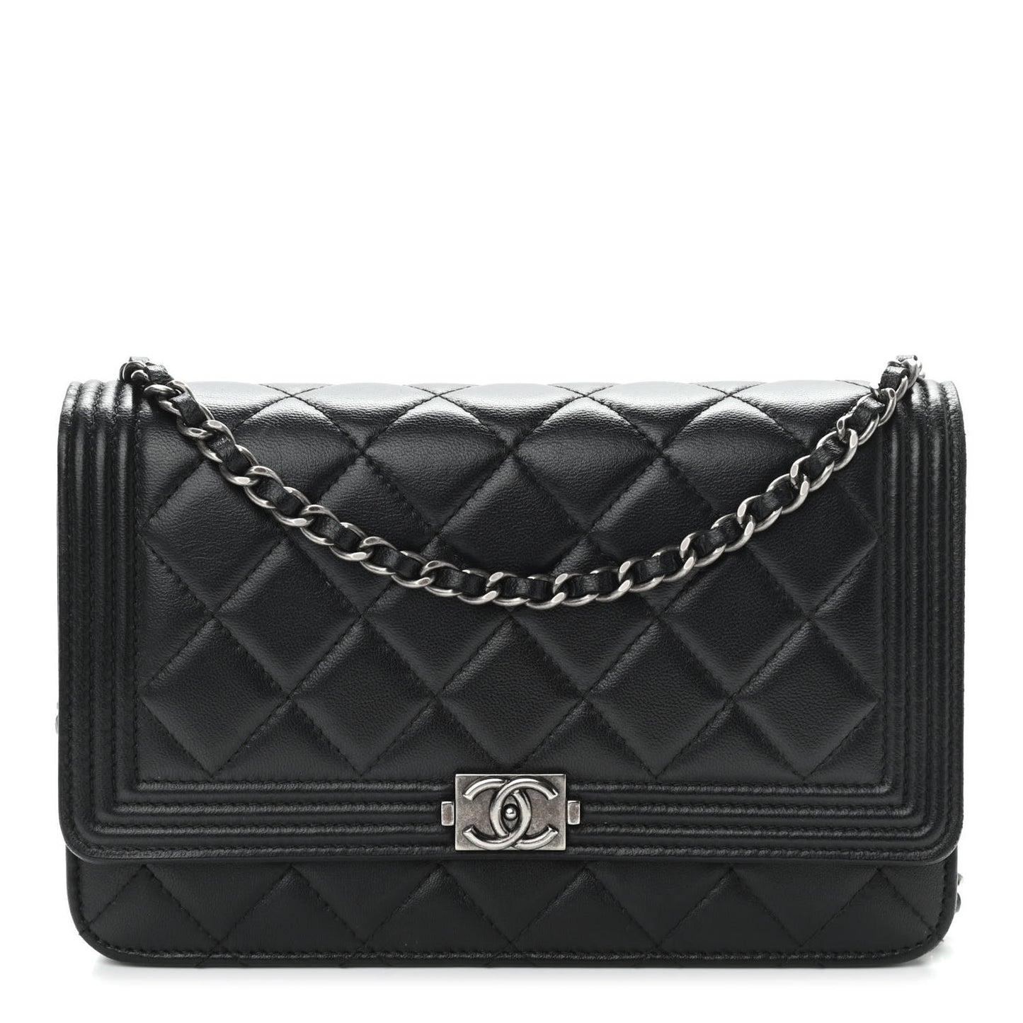 Lambskin Quilted Boy Wallet On Chain WOC Black