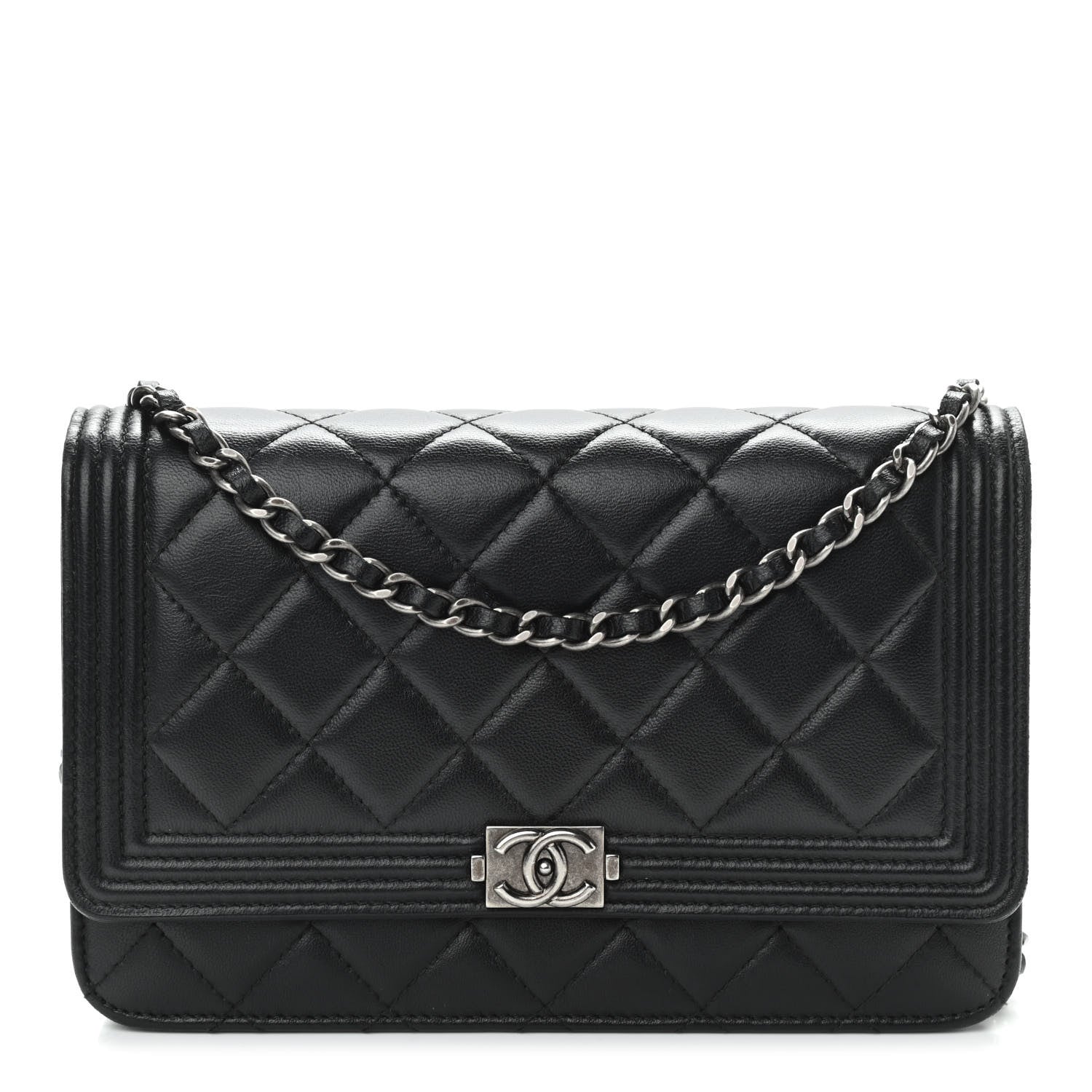 Chanel Lambskin Quilted Boy Wallet On Chain WOC Black 1 of 11