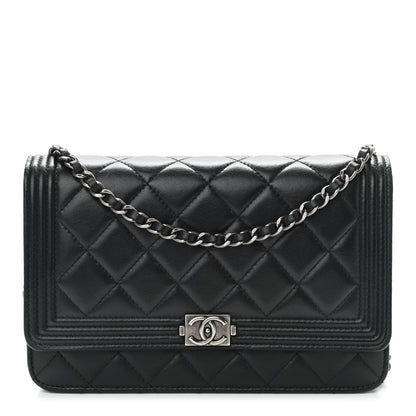 Chanel Lambskin Quilted Boy Wallet On Chain WOC Black 1 of 11
