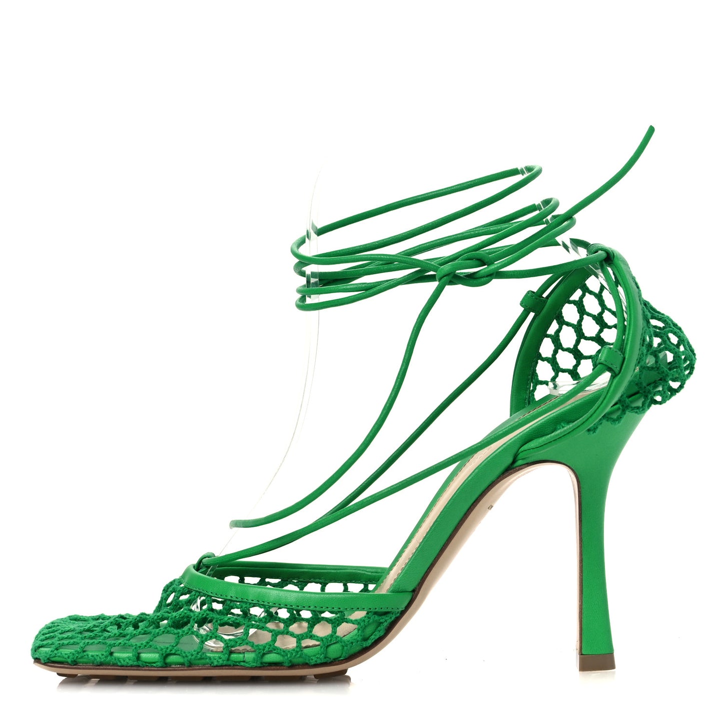 Mesh Nappa Stretch Ankle Tie 90mm Sandals 39.5 Grass