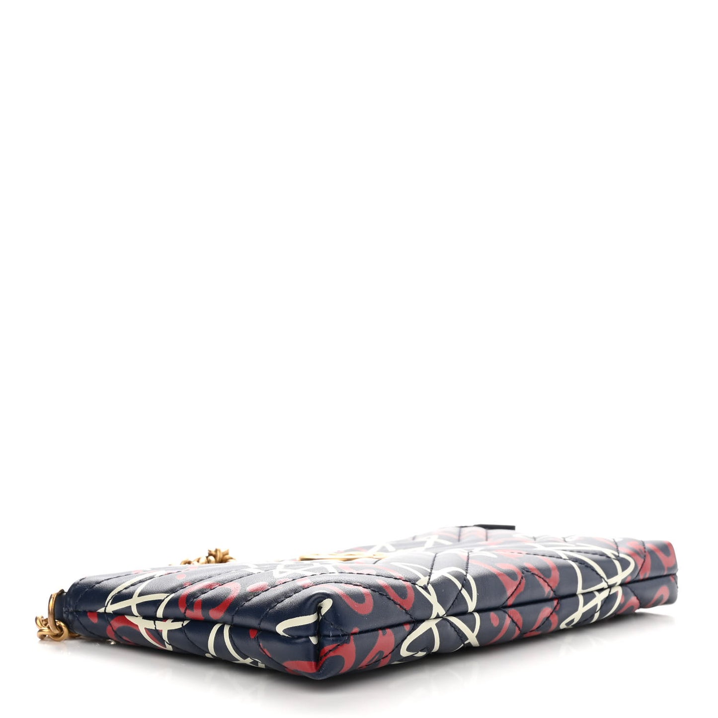 Calfskin Matelasse GucciGhost Mini GG Marmont Chain Bag Blue Agata Hibiscus Red