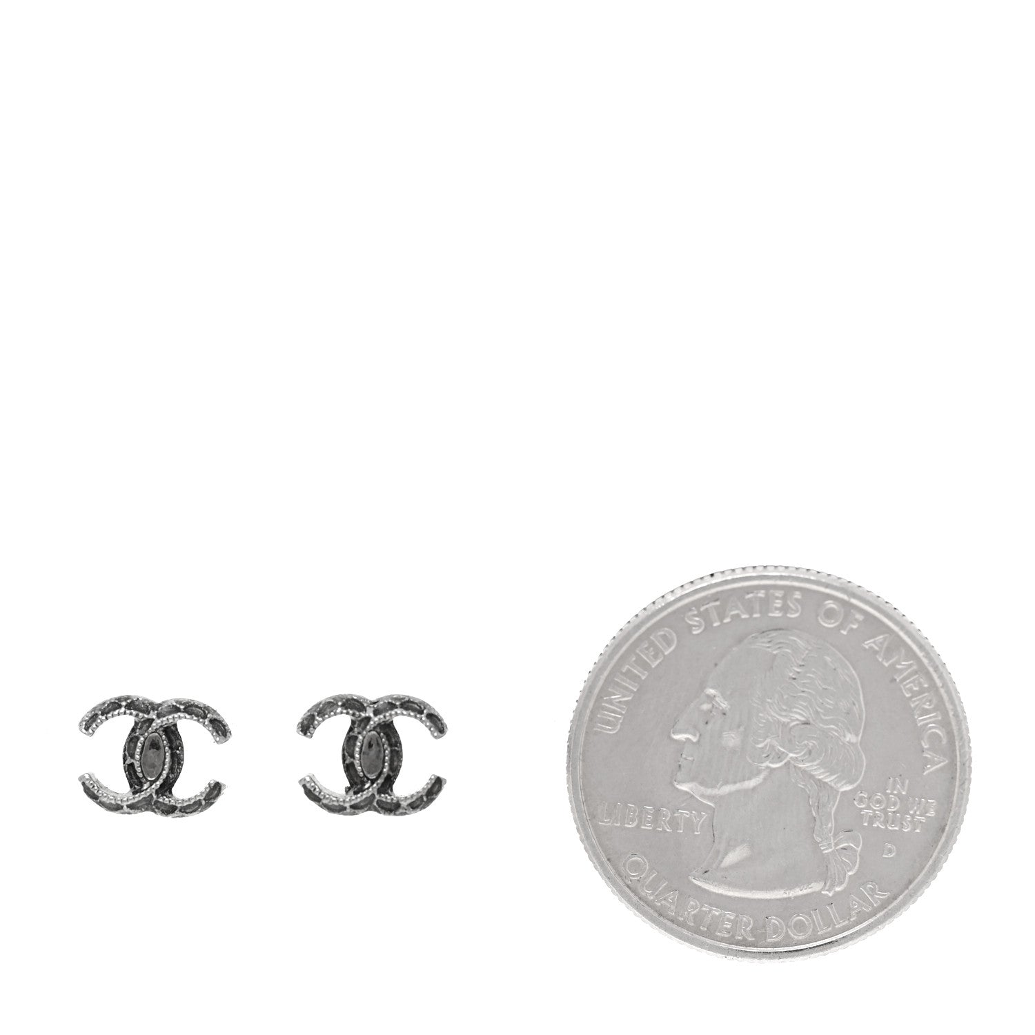 Chanel CC Stud Earrings Ruthenium 2 of 5