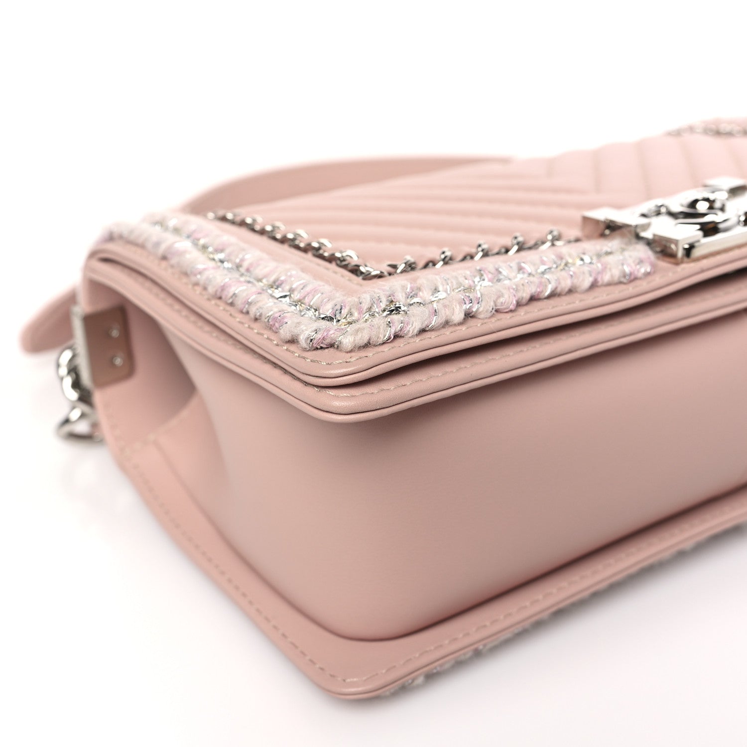Chanel Calfskin Chevron Tweed Medium Boy Flap Pink 8 of 10