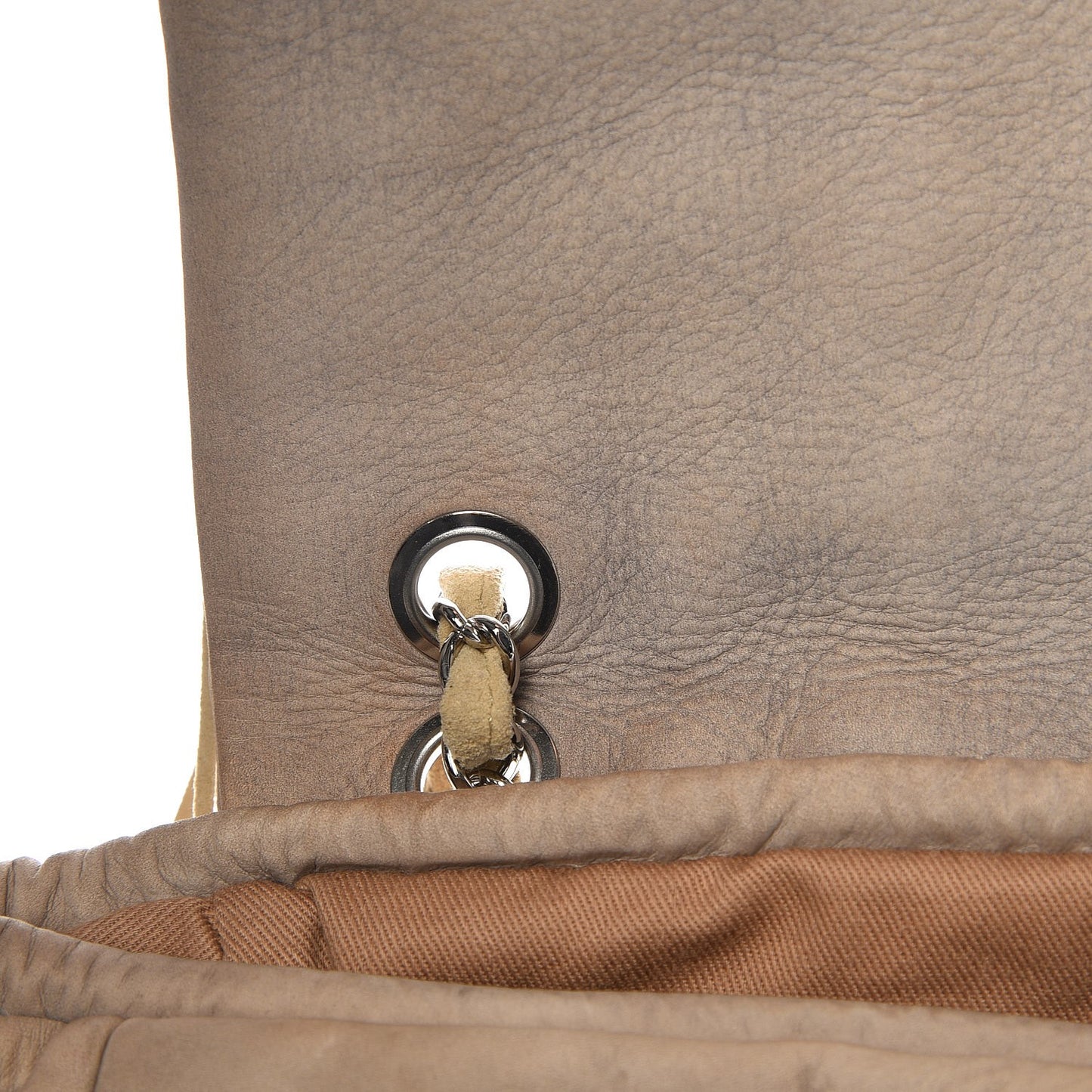 Suede Calfskin Perforated Fringe Flap Beige