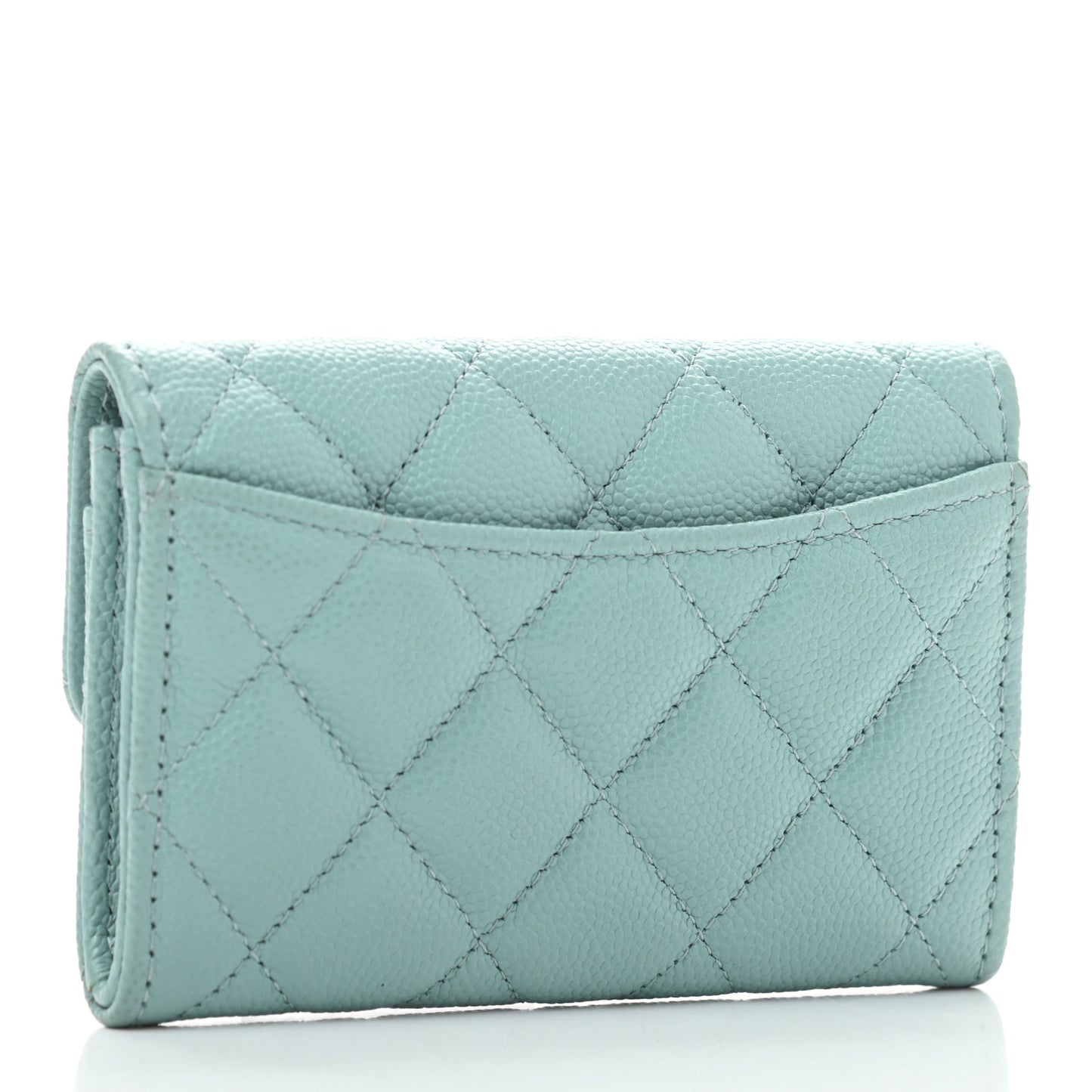 Caviar Quilted Flap Card Holder Wallet Light Blue