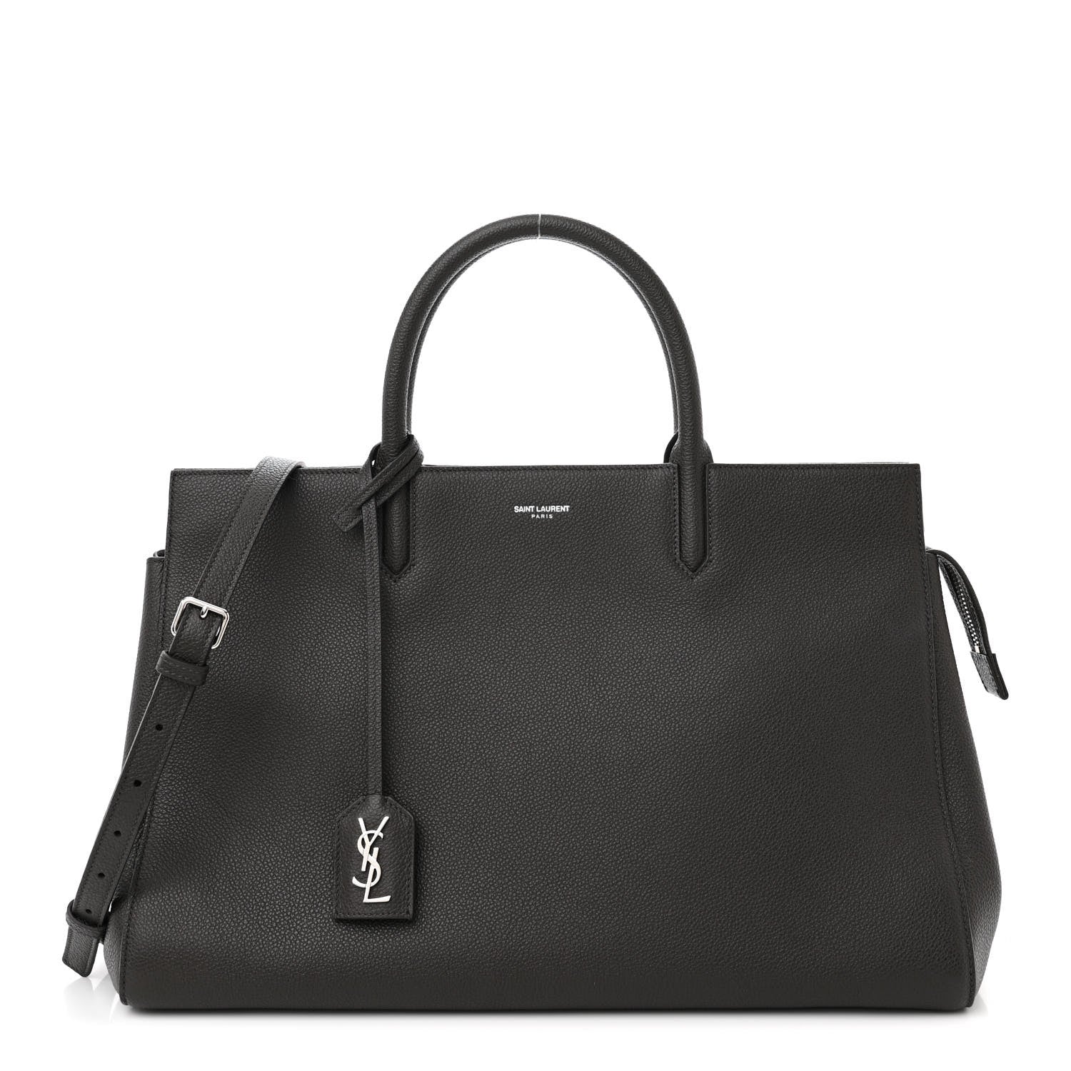 Saint Laurent Grained Calfskin Medium Cabas Rive Gauche Coal 1 of 12