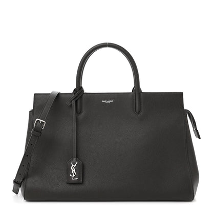 Saint Laurent Grained Calfskin Medium Cabas Rive Gauche Coal 1 of 12