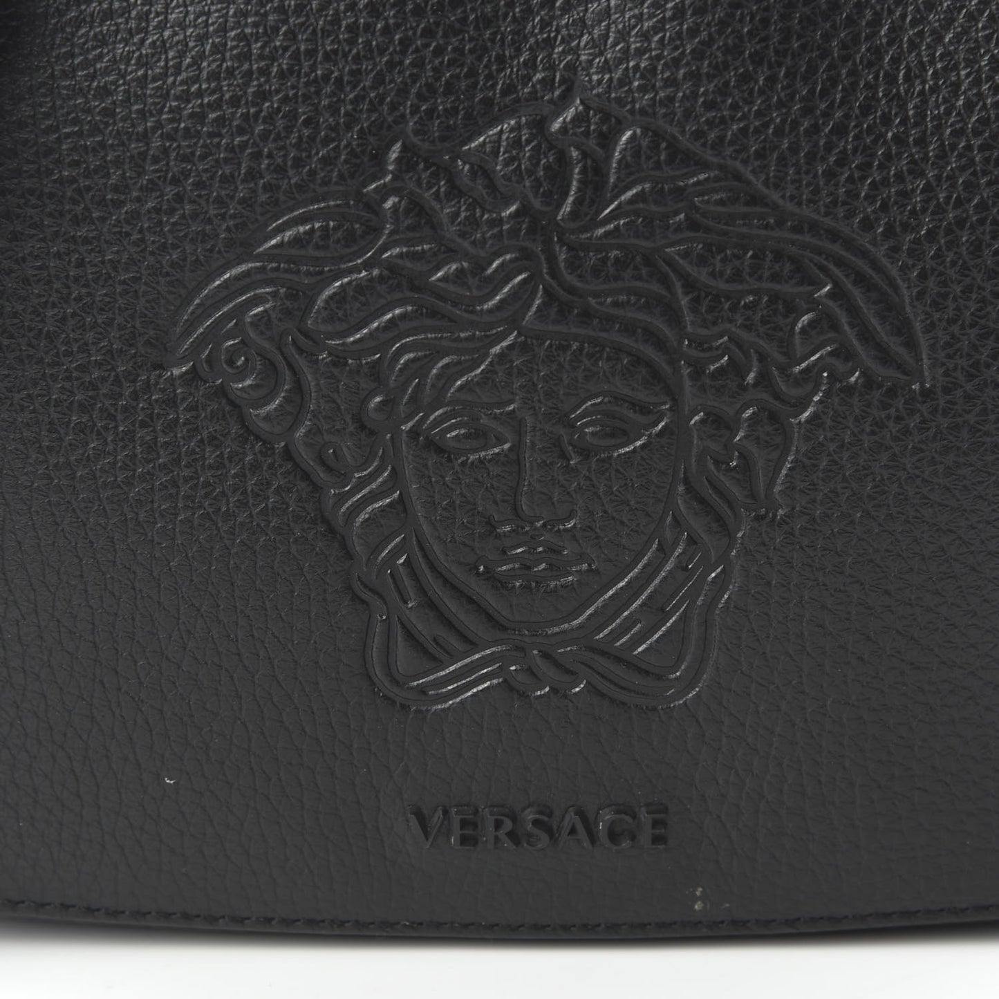 Grained Calfskin Embossed Medusa Camera Bag Black