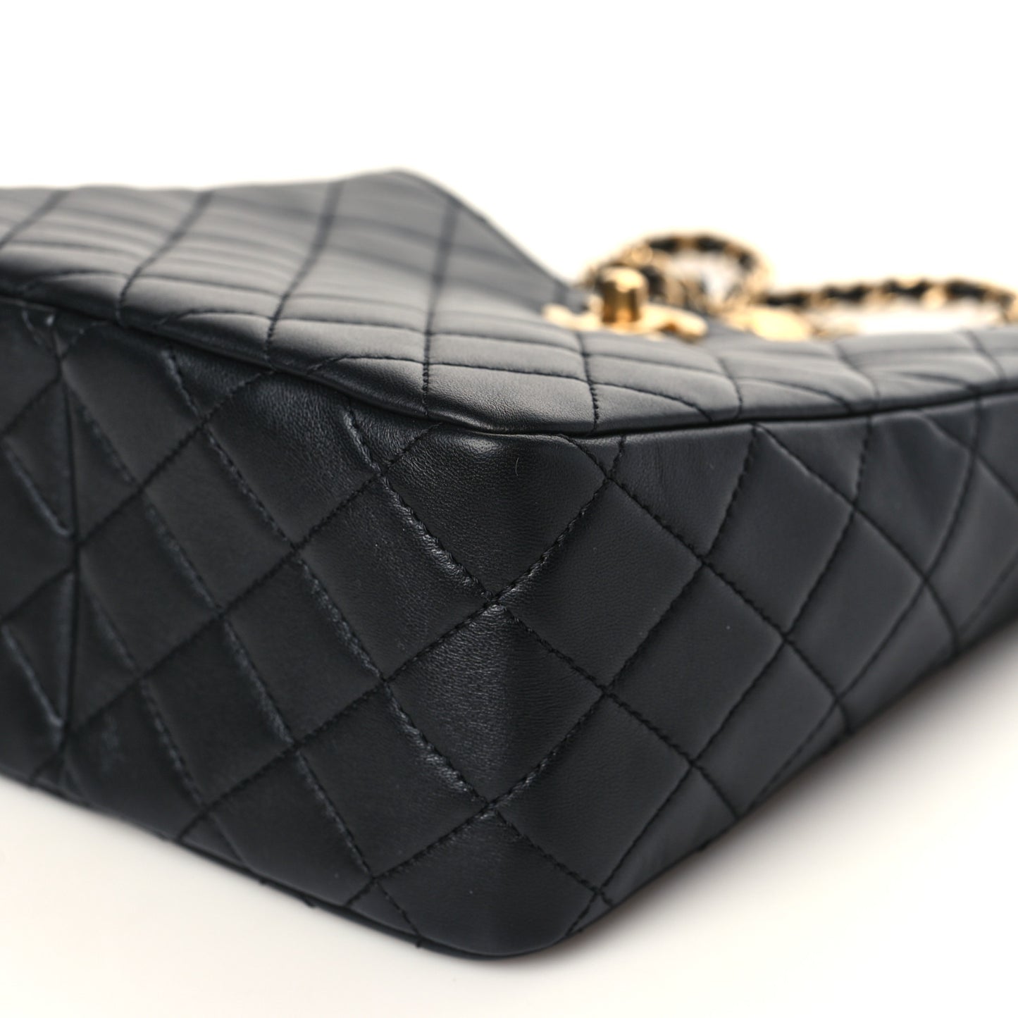 Lambskin Quilted Small Pearl Crush Hobo Black