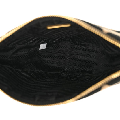 Prada Jacquard Calfskin Triangolo Symbole Embroidered Mini Triangle Double Bag Black Corda 5 of 10