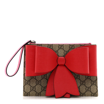 Gucci GG Supreme Monogram Bow Wristlet Red Pink 1 of 7