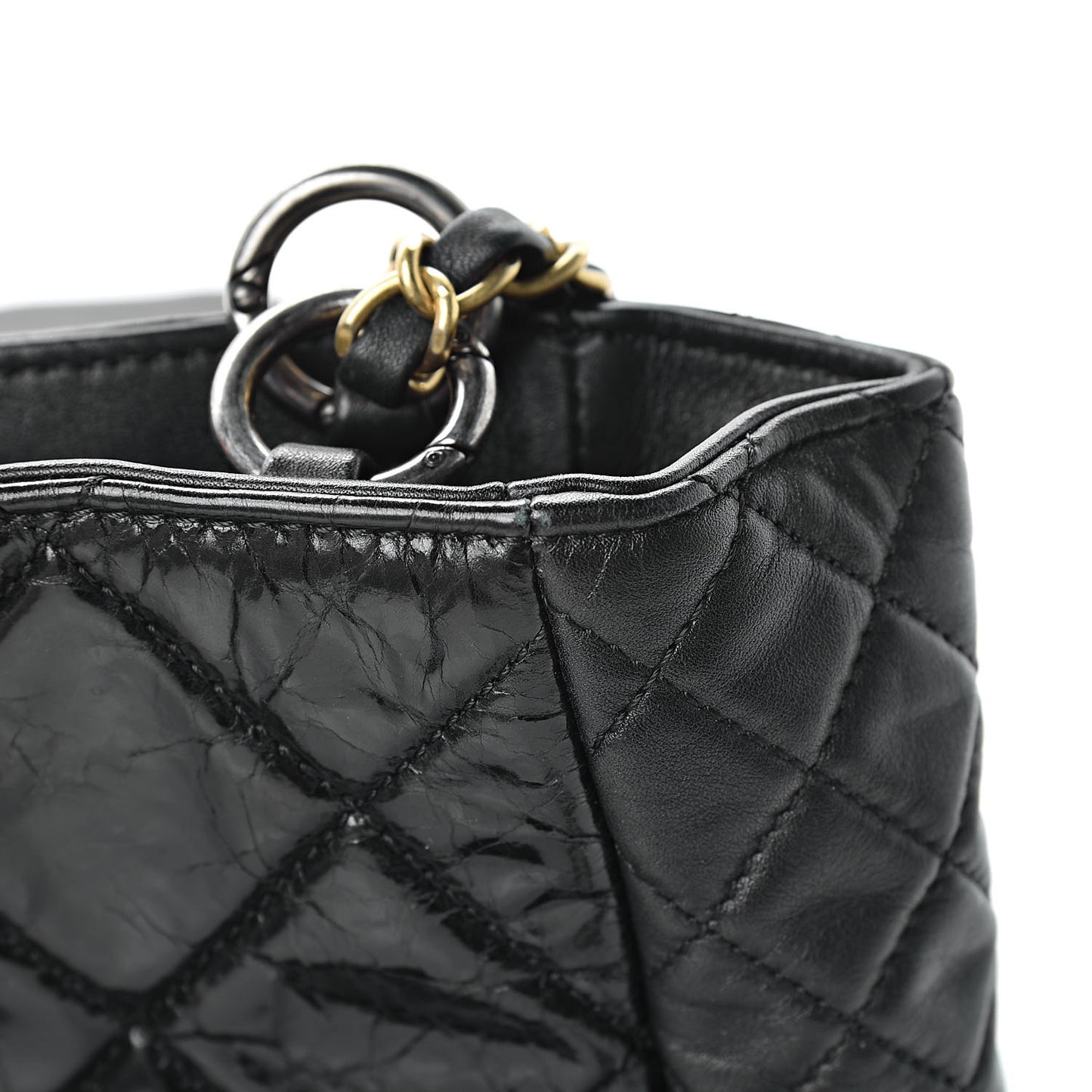 Glazed Crinkled Calfskin Medium East West Flap Black