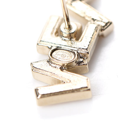 Chanel Crystal Pearl Signature Stud Earrings Gold 4 of 5