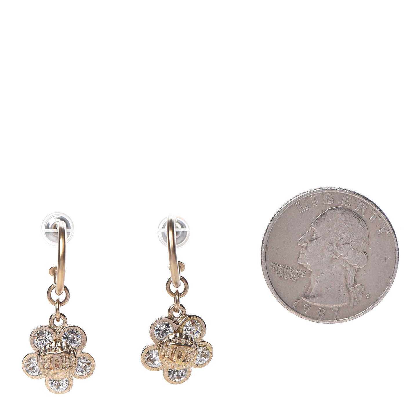 Crystal CC Flower Dangle Earrings Gold