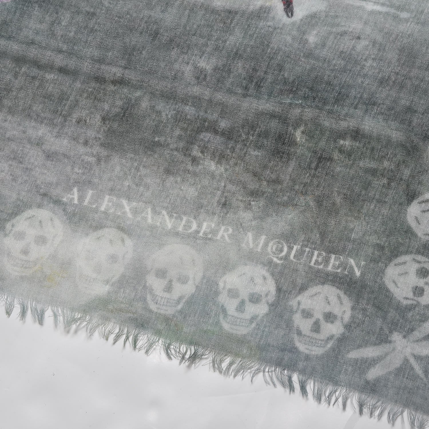 Alexander McQueen Wool Cashmere Skull Waterlily Scarf Green 4 of 6