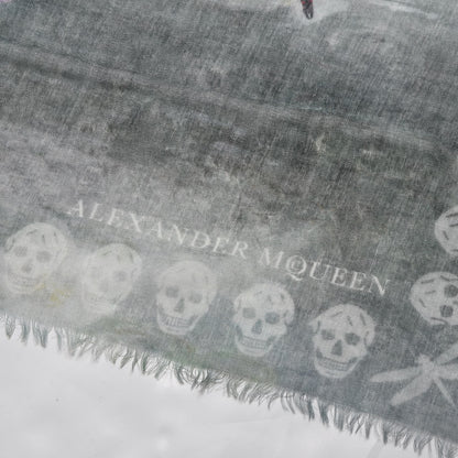 Alexander McQueen Wool Cashmere Skull Waterlily Scarf Green 4 of 6