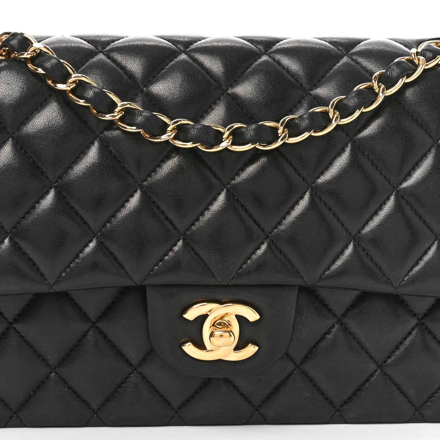 Lambskin Quilted Medium Double Flap Black
