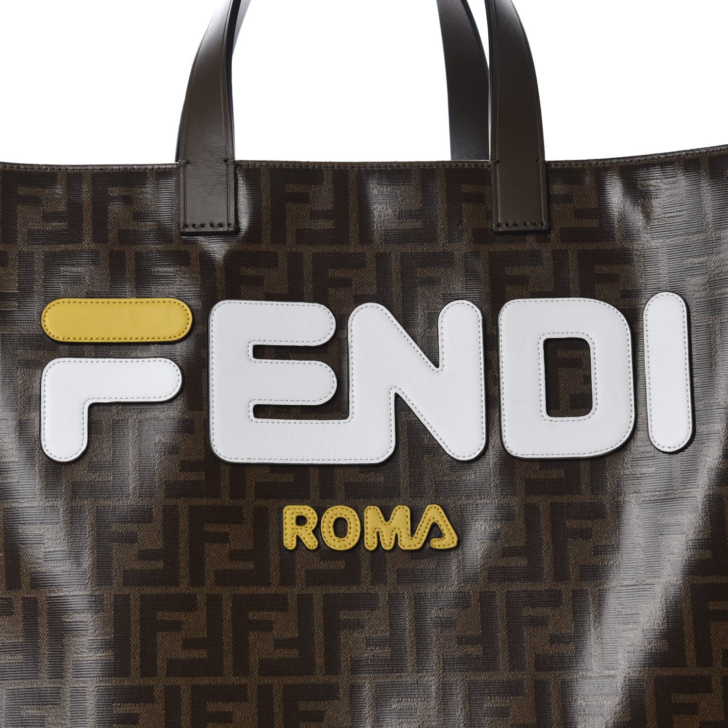 Fendi X FILA Glazed Fabric FF 1974 Mania Shopping Tote Bag Mogano Panna White 9 of 9