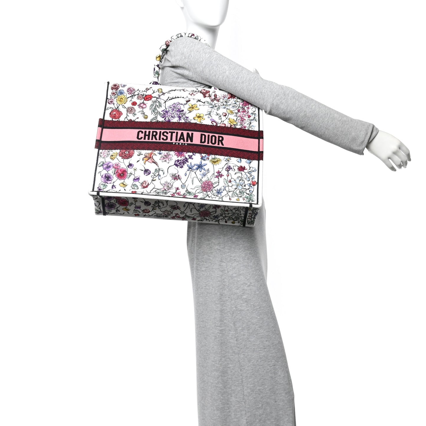 Canvas Embroidered Large Florilegio Book Tote White Multicolor