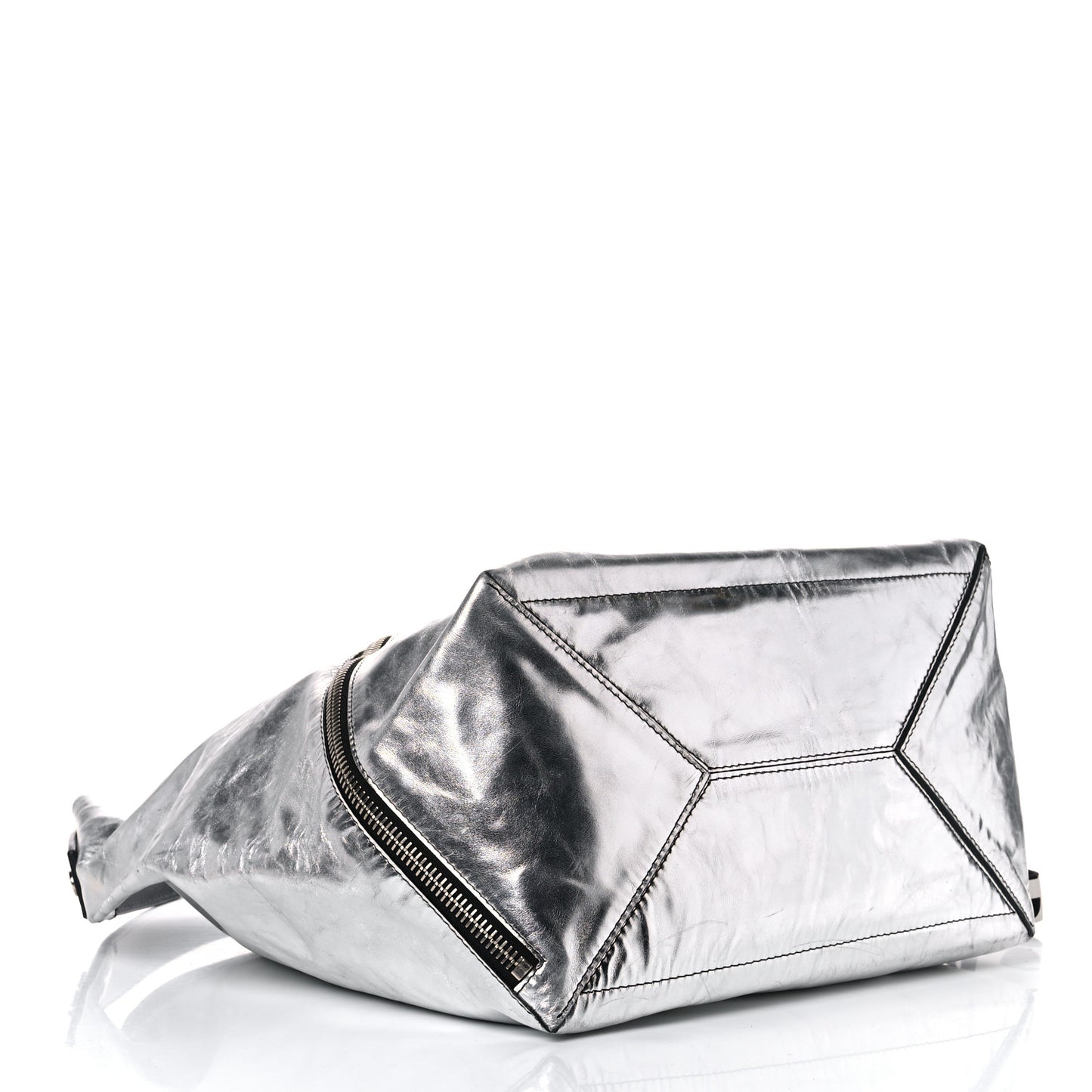 Metallic Calfskin Large Zip Hobo Silver