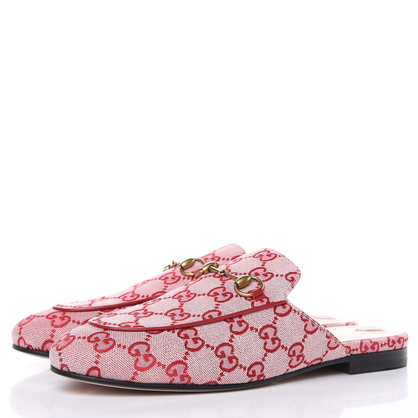Canvas GG Monogram Horsebit Womens Princetown Slippers 39 Gardenia Hibiscus Red