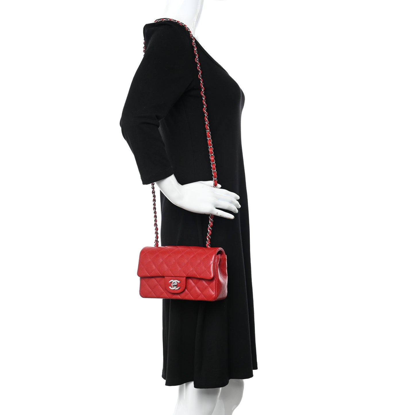 Caviar Quilted Mini Rectangular Flap Red