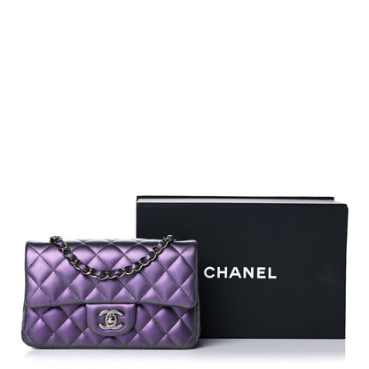 Chanel Iridescent Lambskin Quilted Mini Rectangular Flap Purple 13 of 13