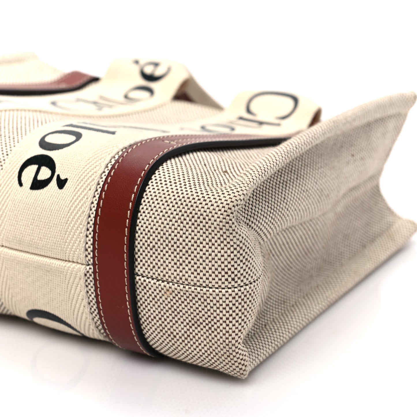 Cotton Calfskin Small Woody Ribbon Tote White Brown