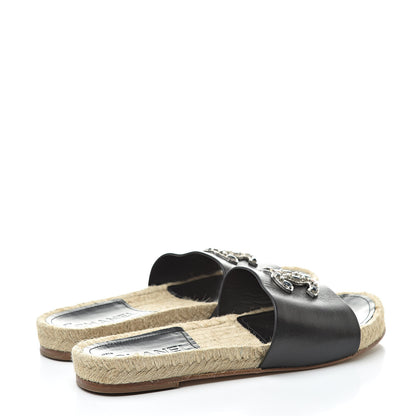 Chanel Calfskin Gripoix CC Espadrille Slip On Sandals 37.5 Black 4 of 11