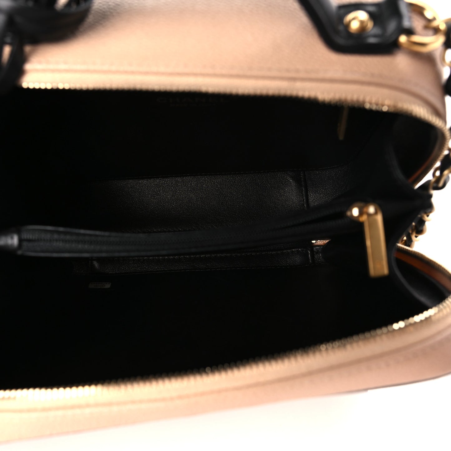 Caviar Quilted Medium CC Filigree Vanity Case Beige Black