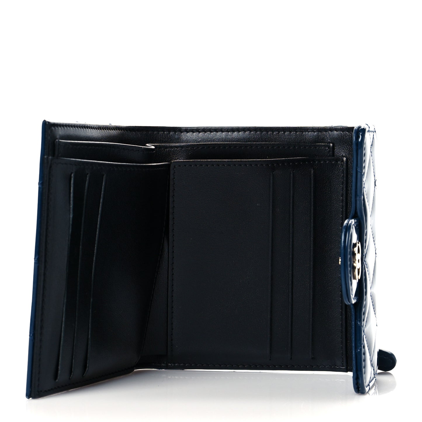 Patent Quilted Compact Flap Wallet Navy