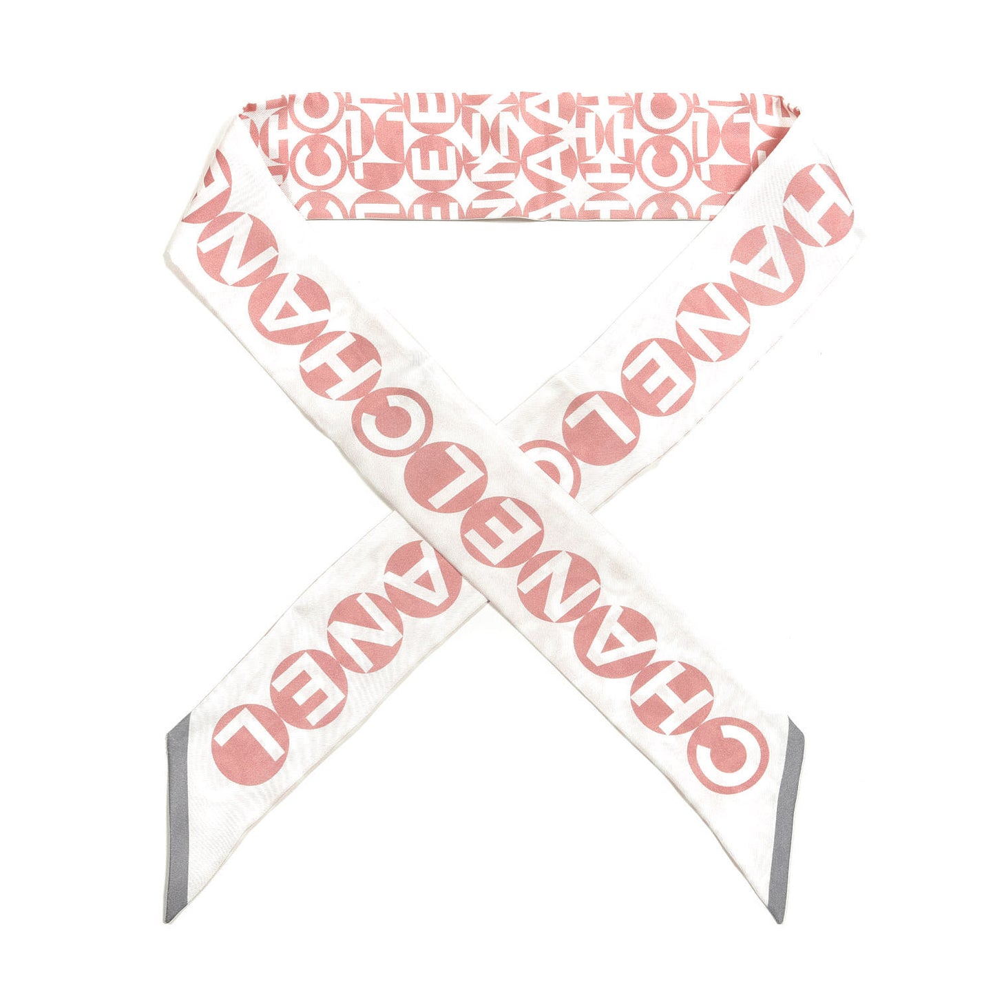 Silk CC Slim Bandeau Scarf Pink Grey