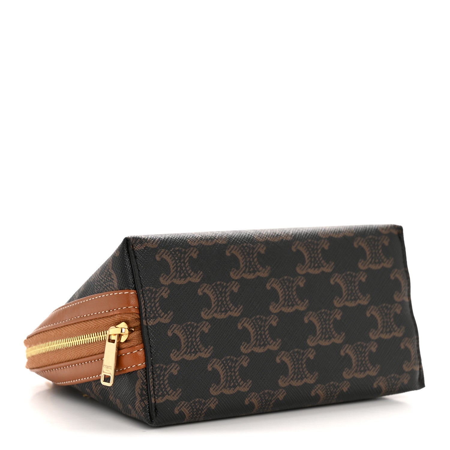 Celine Triomphe Canvas Lambskin Clutch On Chain Tan 4 of 13