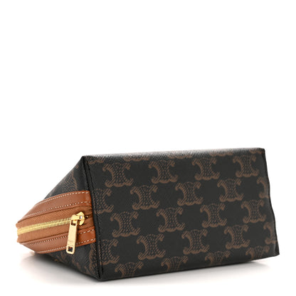 Celine Triomphe Canvas Lambskin Clutch On Chain Tan 4 of 13