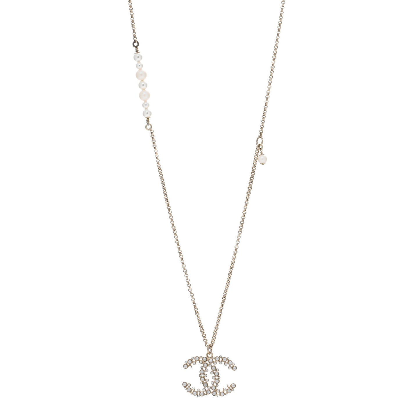 Pearl CC Pendant Necklace Gold