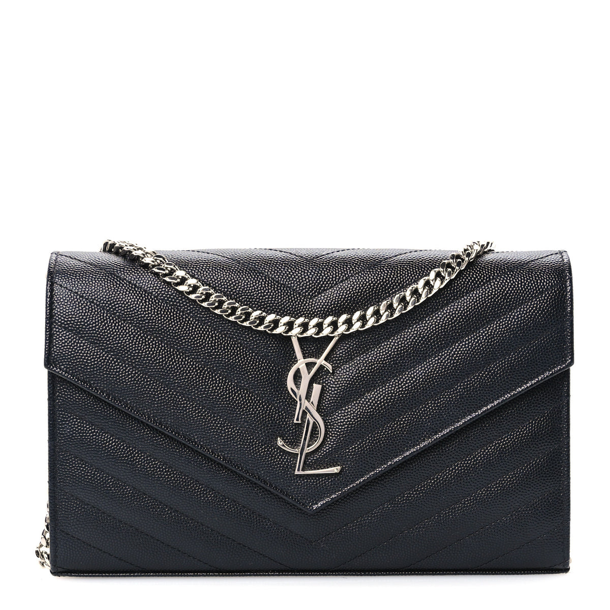 Grain De Poudre Matelasse Chevron Monogram Chain Wallet Black