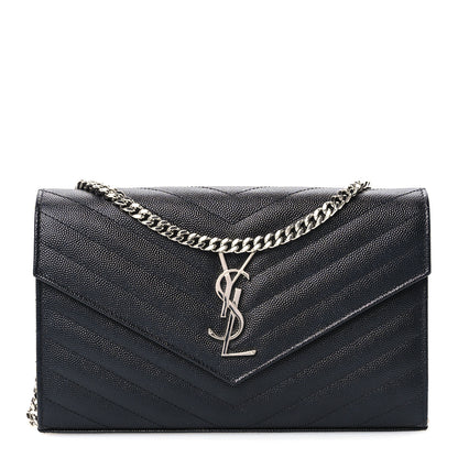 Saint Laurent Grain De Poudre Matelasse Chevron Monogram Chain Wallet Black 1 of 9