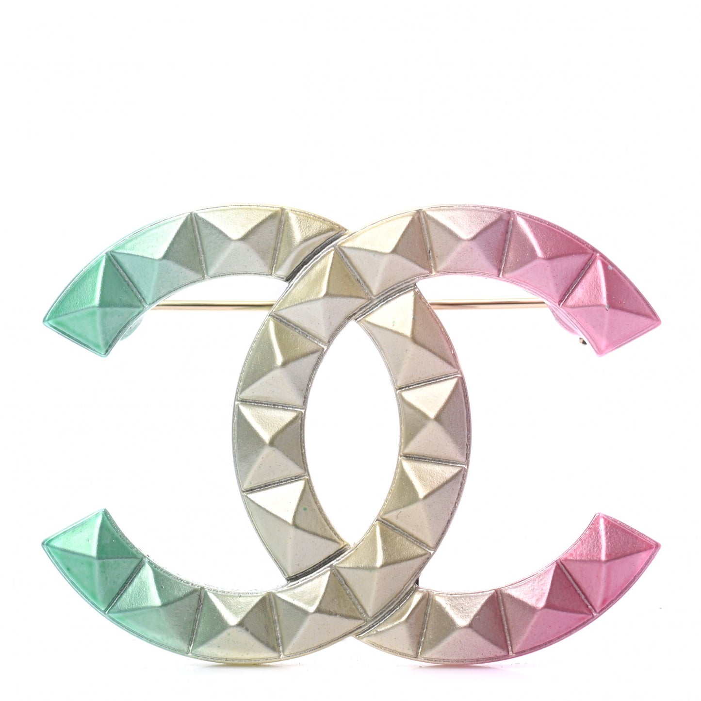 Metal Studded CC Rainbow Brooch Multicolor