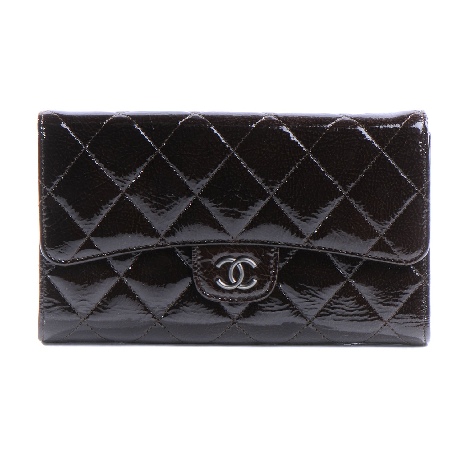 Chanel Patent Quilted Large Flap Wallet Brown 1 of 7