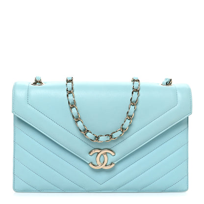 Chanel Calfskin Quilted Chevron Envelope Flap Turquoise 1 of 9