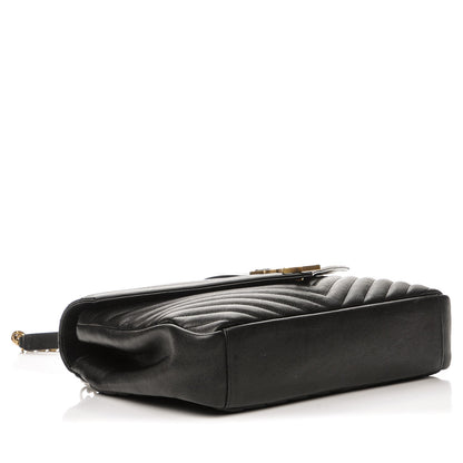 Saint Laurent Sheepskin Matelasse Chevron Monogram Large College Satchel Black 4 of 8
