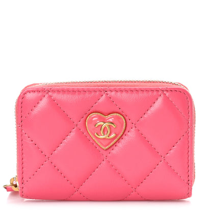 Chanel Lambskin Plexiglass Quilted Coco Love Zip Coin Purse Pink 1 of 10