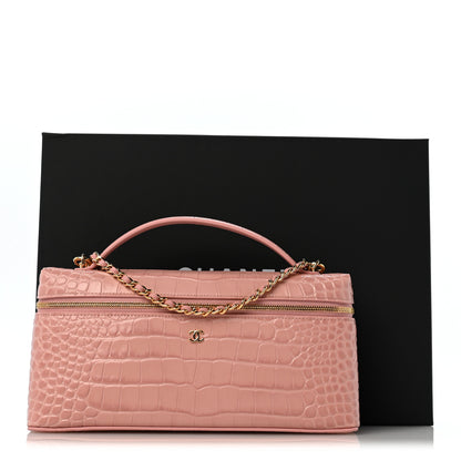 Chanel Calfskin Crocodile Embossed Crococo Top Handle East West Vanity Case With Chain Pink 11 of 11