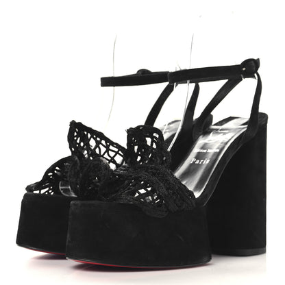 Christian Louboutin Velvet Kid Resille Deia Frou Alta Sandals 38 Black 4 of 8