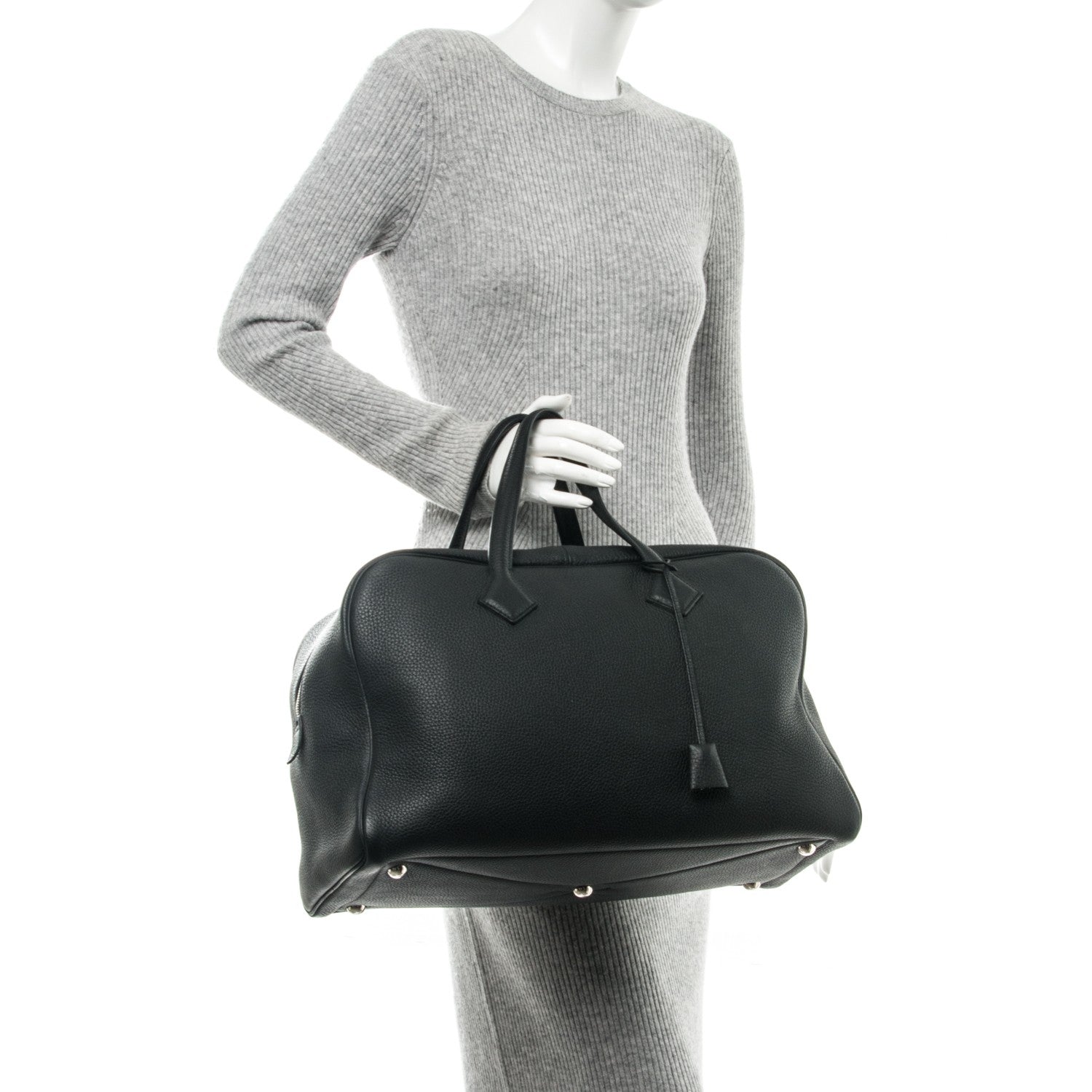 Hermes Taurillon Clemence Victoria II Fourre-Tout 43 Black 2 of 7