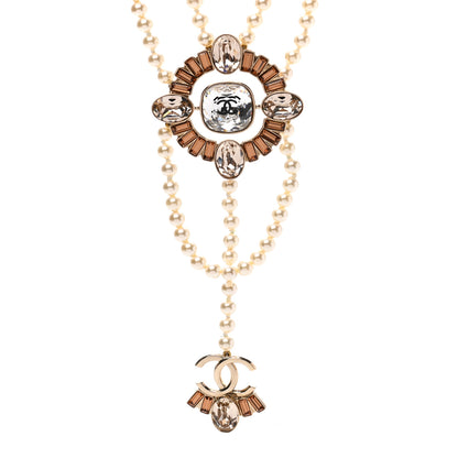 Chanel Baguette Crystal Resin Pearl CC Multi Strand Necklace Gold 4 of 7