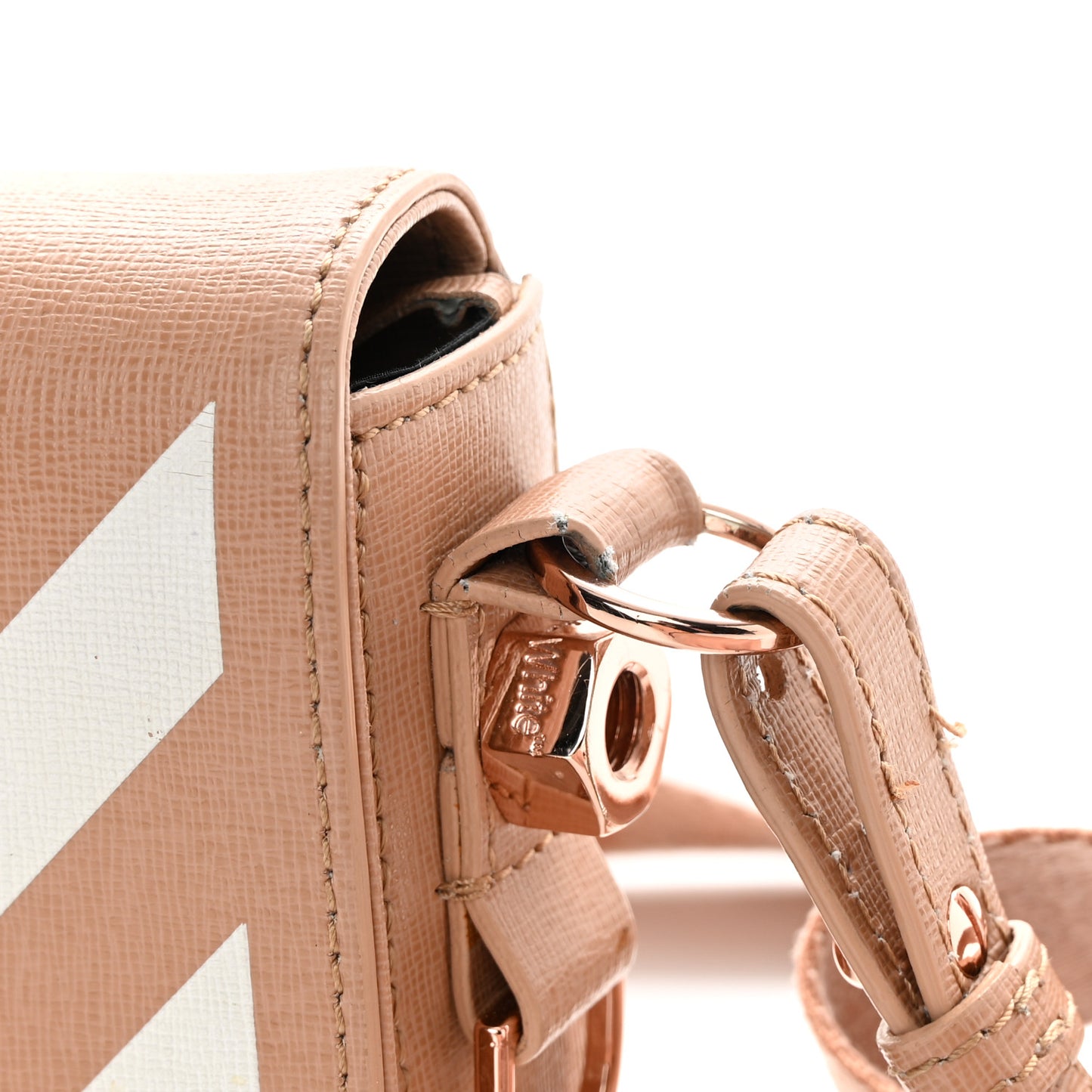 Saffiano Striped Mini Diag Bag Nude White