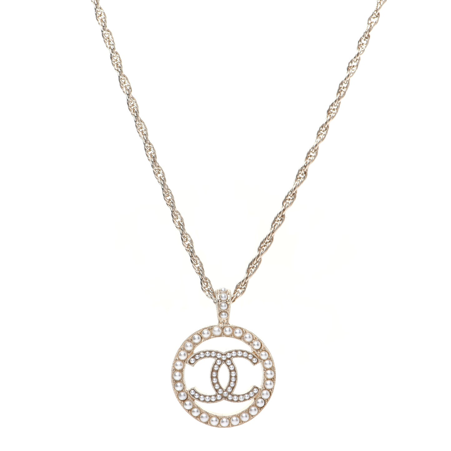 Pearl CC Round Pendant Necklace Gold