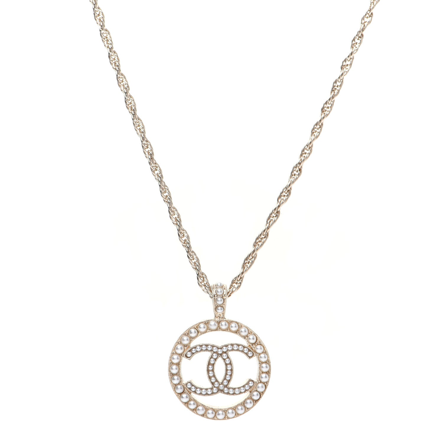 Chanel Pearl CC Round Pendant Necklace Gold 1 of 8